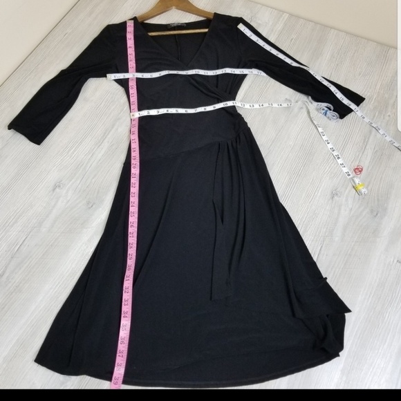 Womens‎ Long Sleeve Black Wrap Dress Size XS/S Midi V-Neck Career BMoss - Picture 9 of 9